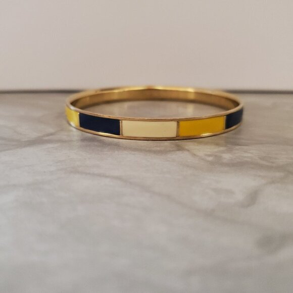 💛 Vintage Y2k 00s 2000's J.CreYellow Cream Blue Enamel Bangle Bracelet 💛 - Picture 1 of 8